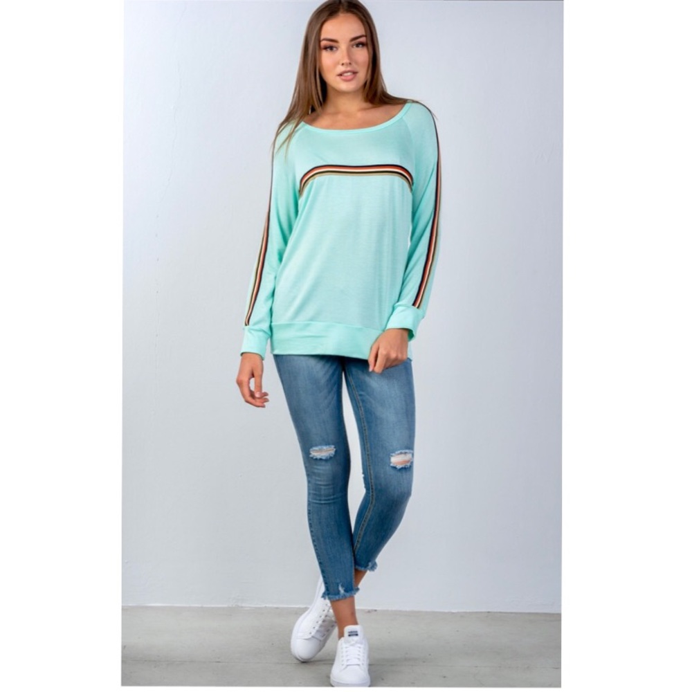 Mint Colored Stripes Long Sleeves Knit Top